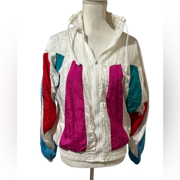 Vintage Westside Connection retro 80s 90s White rainbow Windbreaker jacket Sz Sm - Picture 3 of 7